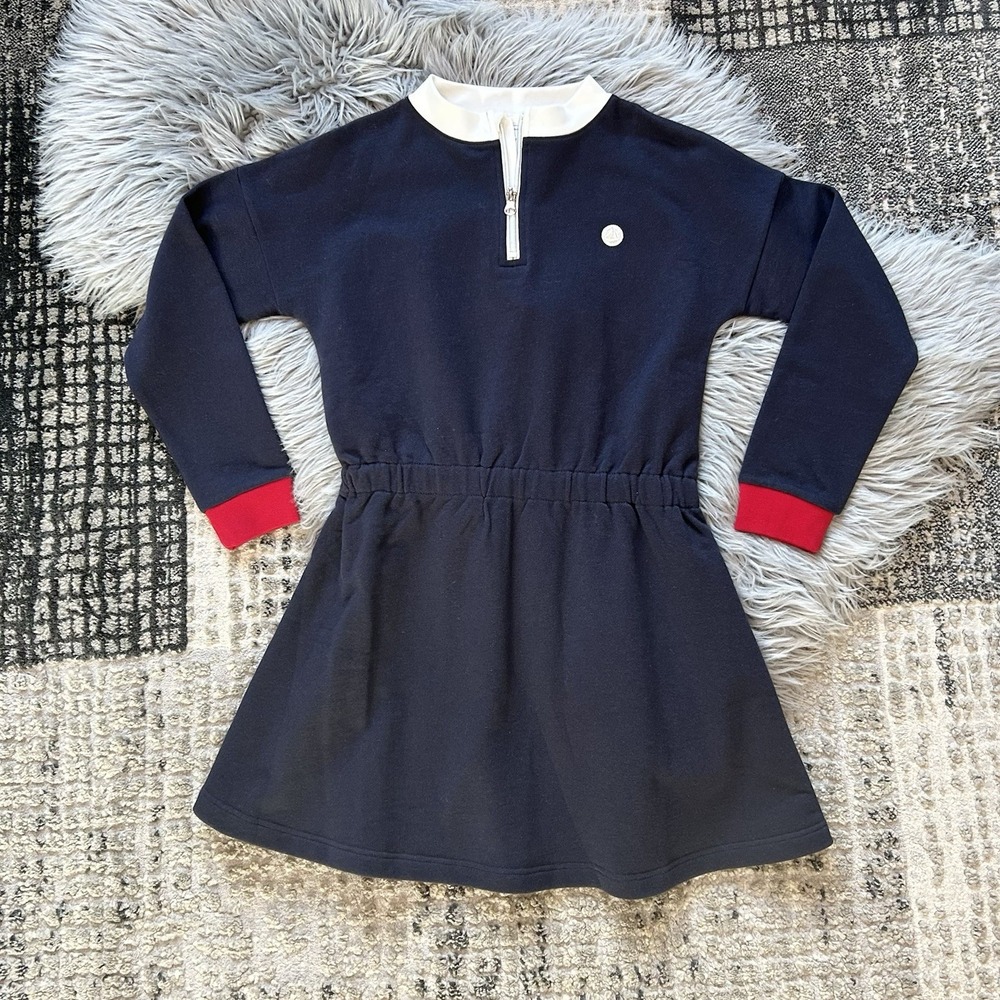 Petit‎ Bateau Girls Tuxedo Blue Long Sleeve Fleece Dress Size 10Y
